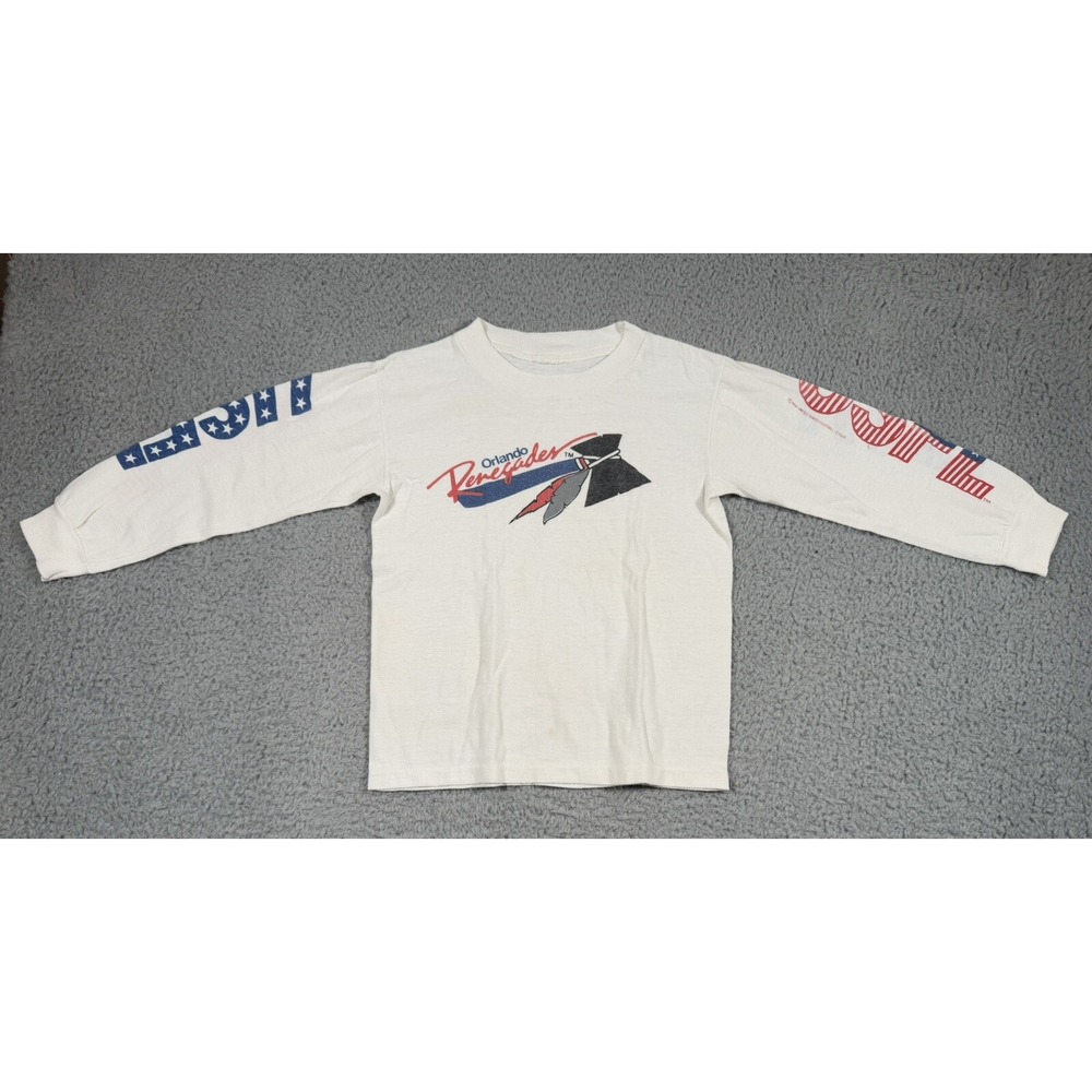 VTG Orlando Renegades T Shirt Boys White Logo 1980s Long Sleeve Graphic Football
